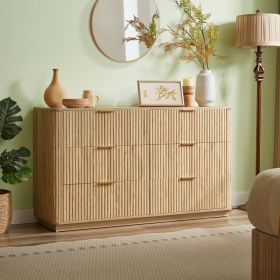 6 Drawers Dresser,55 Wide Modern Chest Of Drawers Curved Wave Design, Dresser TV Stand, Wood Drawer Organizer For Bedroom, Living Room, Hallway, (Option: Oak)